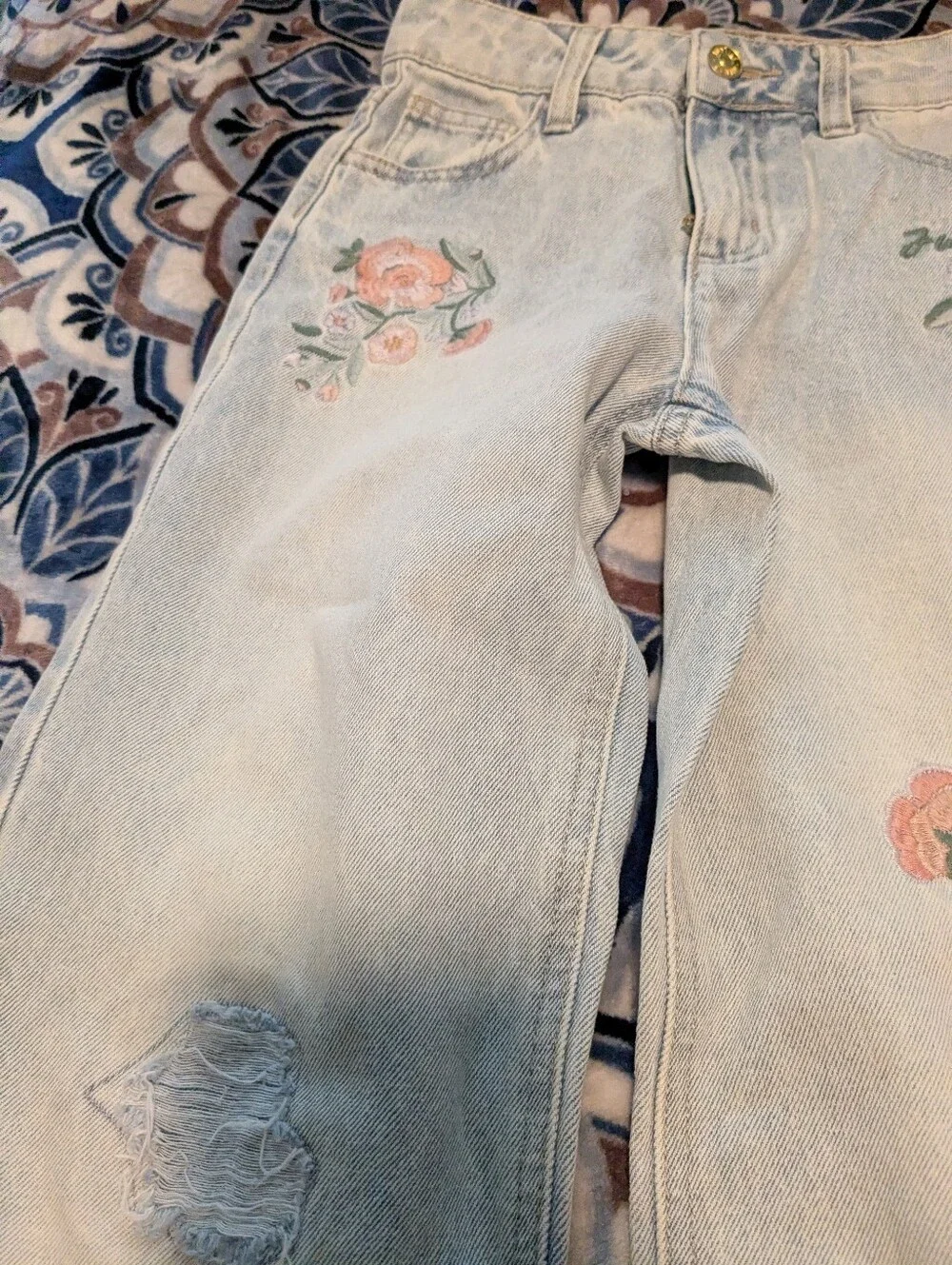 Justice Floral Embroidered Light Wash 5 Pocket Kids' Jeans